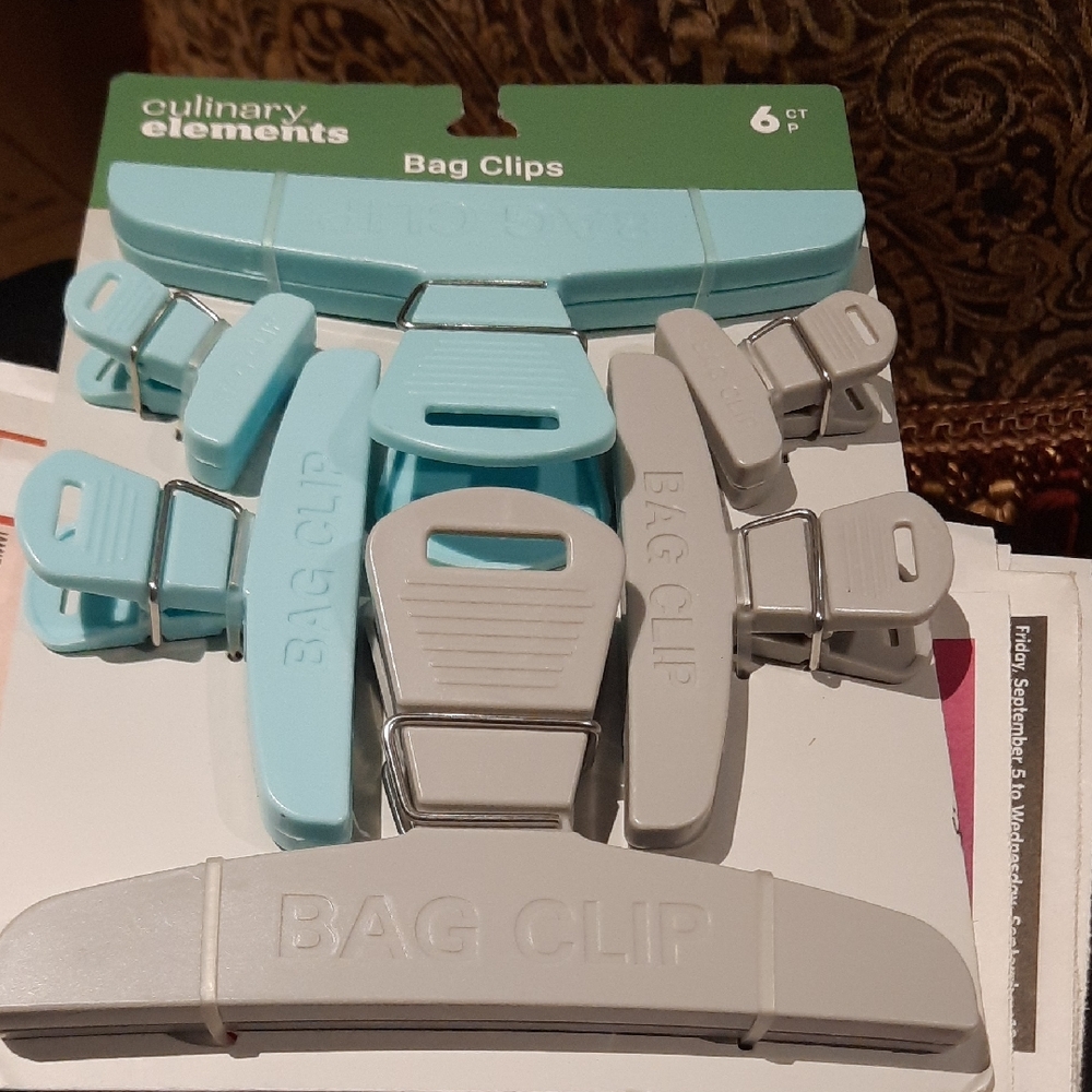 NIP 6 COUNT Gray and Blue Bag Clips Set Culinary Elements